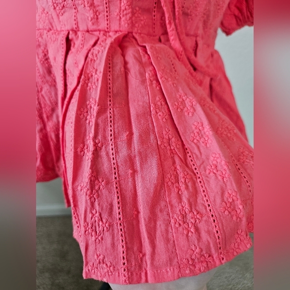 NWT Ivy City Co. Thea Corset Bustier Peplum Puff Sleeve Embroidered Top Coral L - Picture 6 of 16